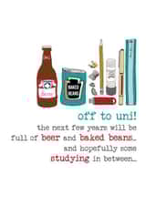 off to uni! - Good luck - beer and baked beans - university created by Dandelion Stationery