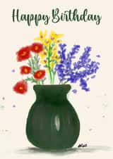 Green vase of flowers, beautiful individually designed card for your loved one. created by Digiartbyali 