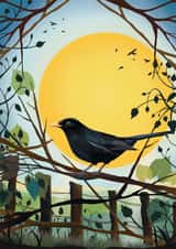 Traditional Thinking of you Card for Friend - Woodland Garden Lover - Blackbird created by HelenFaerieArt