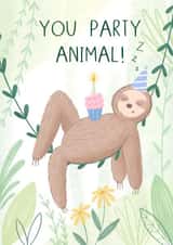 Funny Birthday Card - Sloth - Party Animal created by Chloe Fae Designs