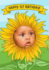 Personalised Birthday Photo Card created by Evie Garnett Designs - Cute Birthday Card - 1st - Sunflower
