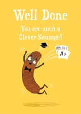 Funny Well Done Card - Clever Sausage - Exams/Graduation created by Hannah Jayne Lewin