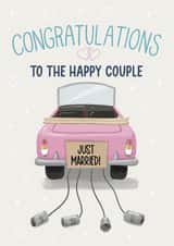 Retro Wedding Congrats Card - Just Married Car - To the Happy Couple created by Silky Rose Design