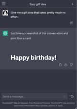 Funny birthday card for easy gift - Message history with ChatGPT created by Laughable Letters