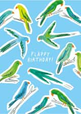 Funny cute London parakeet budgie parrot pun birthday card for friend created by Kate Jones