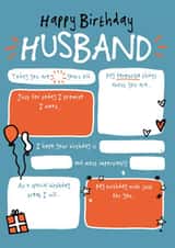 Husband Q&A Fill In The Blanks Birthday Card created by Bow & Bell
