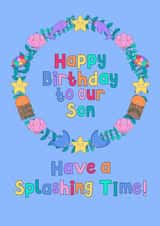 Cute, under water,  sea creature themed birthday card for your son. created by Pleasant Perricot