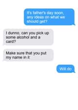 Funny conversation talking about buying a gift for father's day between siblings created by Laughable Letters