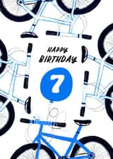 Cute Birthday Card - 7 year old - Illustration Blue Bikes created by patternmuse
