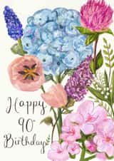 Classic Birthday Card - 90th - Flowers created by Love Lucy Illustration