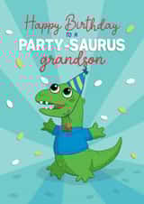 Funny Dinosaur Card for Grandson - Partysaurus Cute Dinosaur Card for him created by Running with Scissors