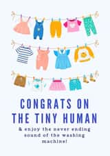 Funny New Baby Card - Baby Clothes - Congrats On The Tiny Human created by The Happy Badger