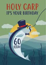 Cute and Funny Holy Carp 60th Birthday Card for him, dad, grandad, friend. created by Studio Peers