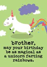 Cute and Funny Birthday Card - Magical Unicorn Farting Rainbows - Brother created by Mrs Best Paper Co.