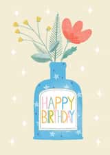 Colourful Floral Birthday Card - Flowers in Bottle - Happy Birthday created by Louise Brainwood