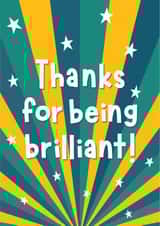 Funky gender neutral thank you card - "Thanks for being brilliant!" created by Kate Lanxon