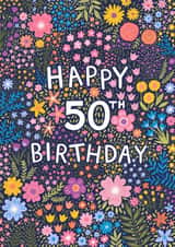 Pretty Birthday Card - Floral 50th created by Pear Tree Press