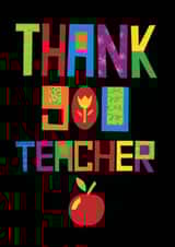 Hand cut paper letters spelling out Thank You Teacher with a red apple gift. created by Slinkeee Illustration