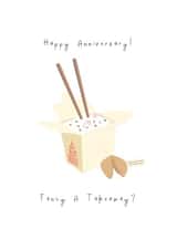 Cute minimalist anniversary card. Celebrate with a takeaway! created by Sun Sea Swell