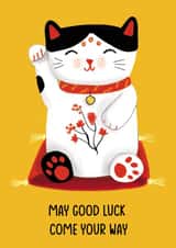 Cute Good Luck Card - Japanese Cat created by Holly Bushnell Illustration