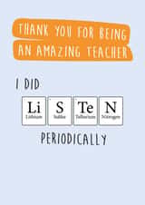 Funny Science Periodic Table themed thank you teacher card created by Rosewood Design