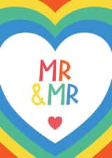 Gay Wedding Card - MR & MR - Rainbow Hearts - LGBTQ+ created by Bev O'Connor || @oconnordesign
