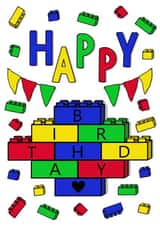Fun Colourful Birthday Card for Kids - Blocks Bricks Lego Inspired created by Goblin Kreations