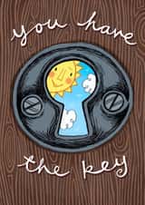 Positive, inspirational affirmation card - keyhole with sun - you have the key. created by The Illustrated World of Lisa Berkshire