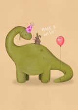 Cute Birthday Card - Dinosaur and Rabbit - Make a Wish created by Boots & Stanley