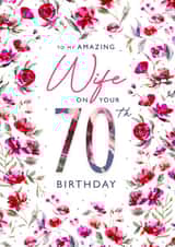 Classic 70th Wife birthday card - painted floral frame created by Rebecca Prinn