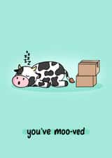 You've Moo-ved - New Home Card for Friend or Family - Cow with Moving Boxes created by Coco and Moo