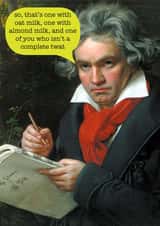 Funny rude card about being fussy about the milk in their coffee created by Frankie Whistle