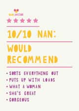 Review style card for Nan created by HGH ILLUSTRATIONS