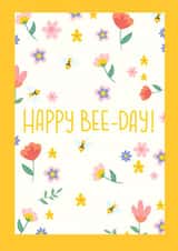 Happy bee-day! The perfect birthday card for your flower loving friend created by Emma Tobey Illustration