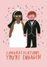 Cute Engagement Card - Interracial Couple - Congratulations You're Engaged! created by Alice Mole Illustration