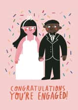 Cute Engagement Card - Interracial - Congratulations You're Engaged! created by Alice Mole Illustration