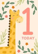 Cute Birthday Card - 1st - Giraffe created by katie illustrated