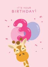 Cute 3rd Birthday Card for Her - Giraffe Balloons - Girl created by The Cake Thief