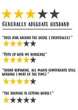 Funny birthday or anniversary card for husband - Funny critic rating created by Sarcardstic