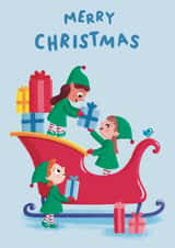Cute Christmas Card - For Kids - Elf Sleigh created by Sophie Kent Illustration