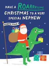 Cute Christmas Card for a Special Nephew - Christmas - Santa and Dinosaur created by Pixie Studio