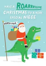 Cute Christmas Card for a Special Niece - Christmas - Santa and Dinosaur created by Pixie Studio