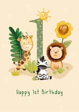 Cute Birthday Card - 1st - Safari Animals created by Melissa Doodles