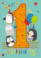 Cute Birthday Card - 1st - Penguins created by IC&G