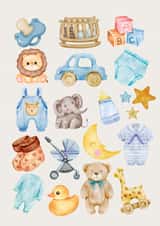 Cute New Baby Card - Watercolour - Boy created by Jarvis' Journals