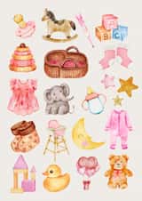 Adorable Pink Watercolour Card - New Baby - Girl - Congratulations created by Jarvis' Journals