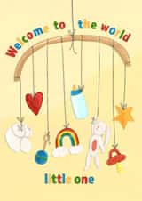 Welcome to the world little one, new baby card created by Evie Warren Illustration