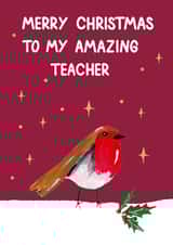 Classic Christmas Card For Teacher - Robin - Red created by Naughty Nice