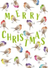 Cute Christmas Card - Merry Christmas - Colourful Robins created by size3art