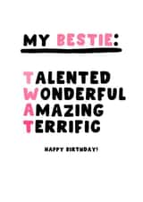 Cheeky Birthday Card - Bestie - Twat created by Pink Peach Cards